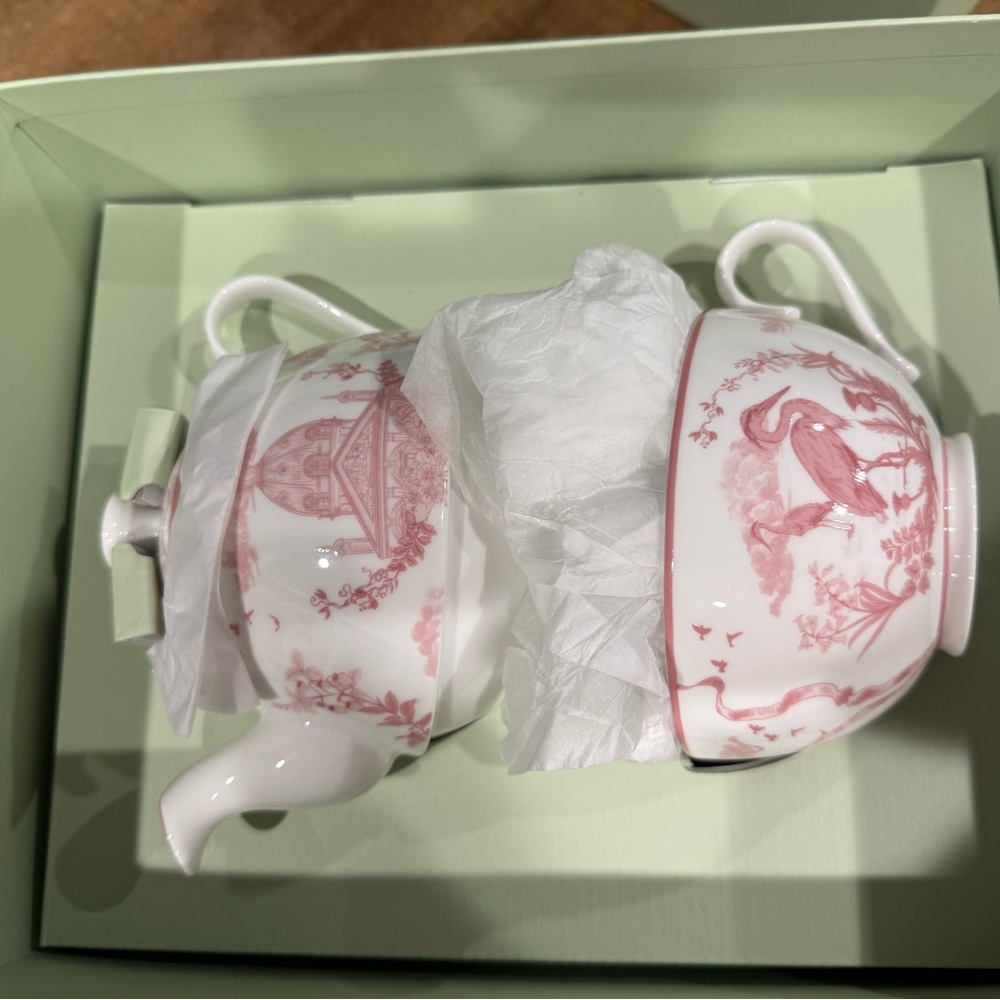 Harrods Pink and White Teapot Set